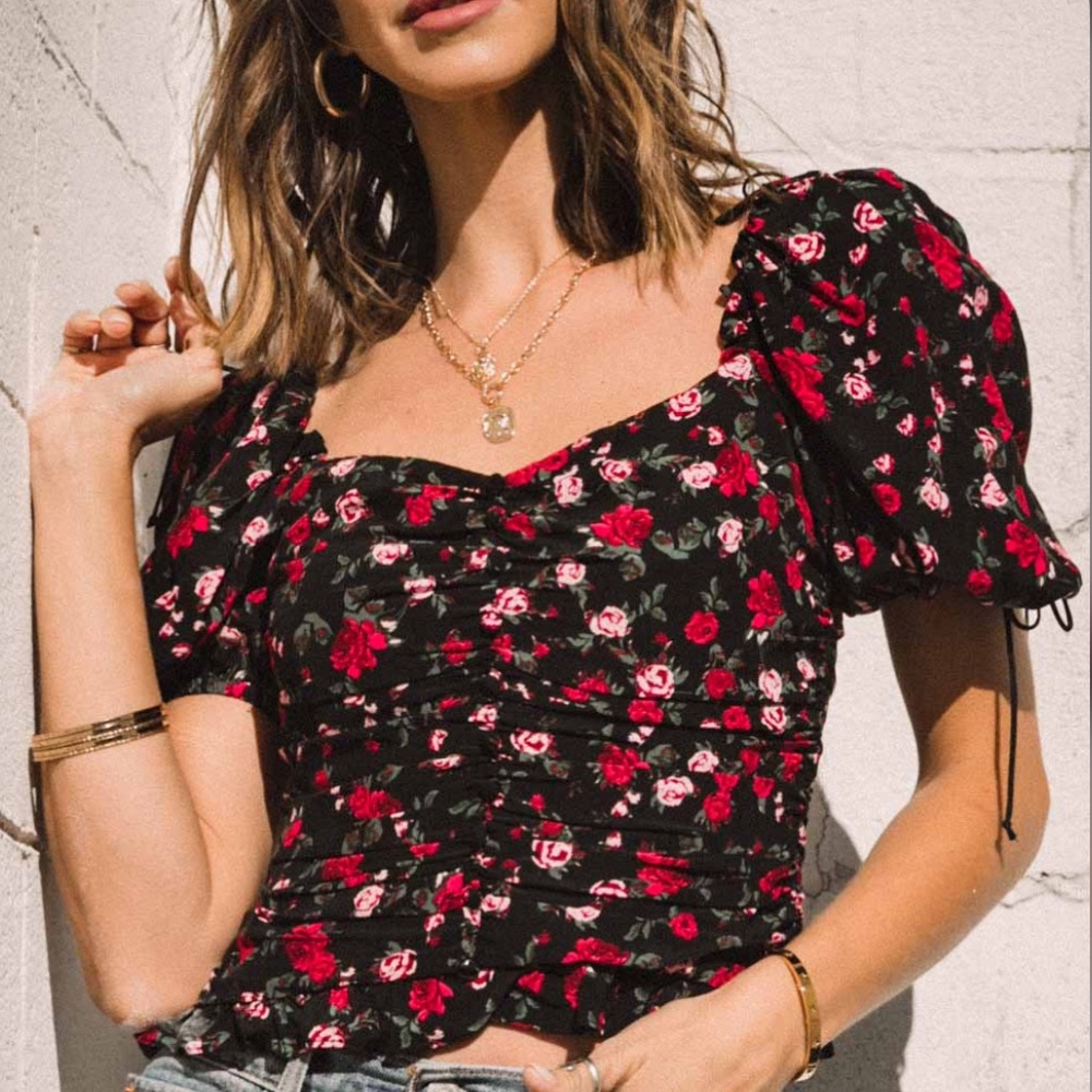For Love & Lemons Tainted Button Front Top Rose